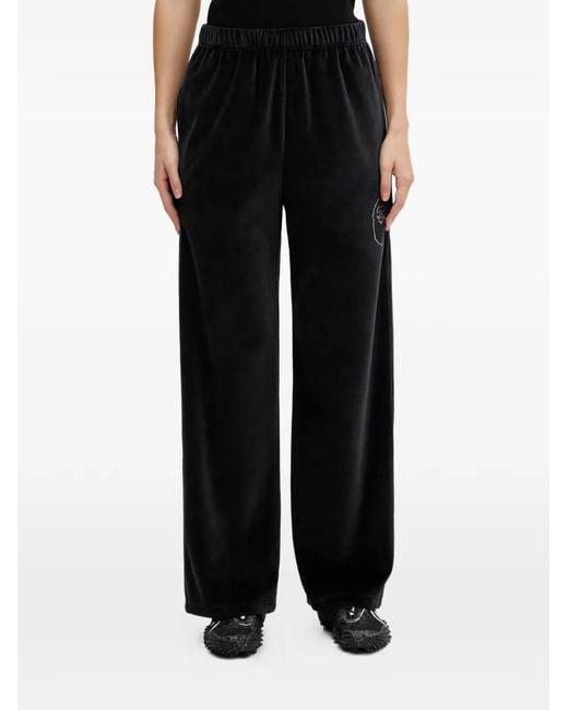 A Bathing Ape Black Pantalon En Velours À Ornements Strassés