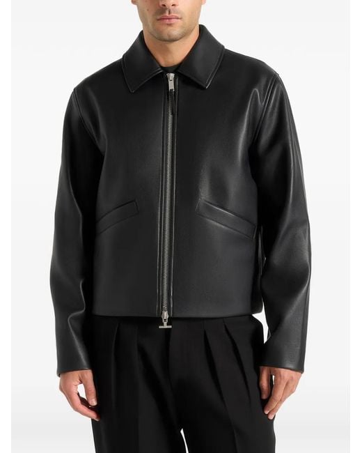 Manière De Voir Black Yves Minimal Faux-Leather Jacket for men