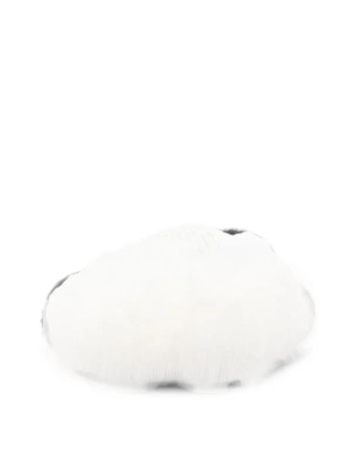 Liska White Fur-Trim Chunky-Knit Beanie Hat