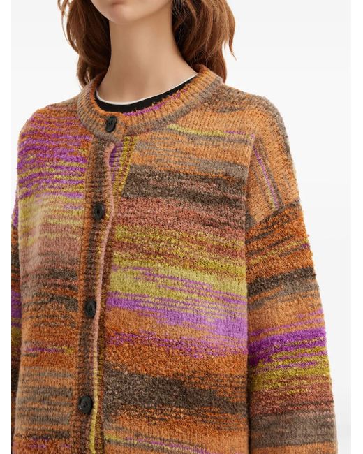 Mini Cream Brown Striped Buttoned Cardigan