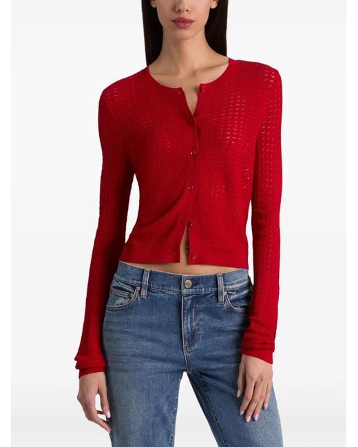 Alice + Olivia Red Pointelle-Knit Cardigan