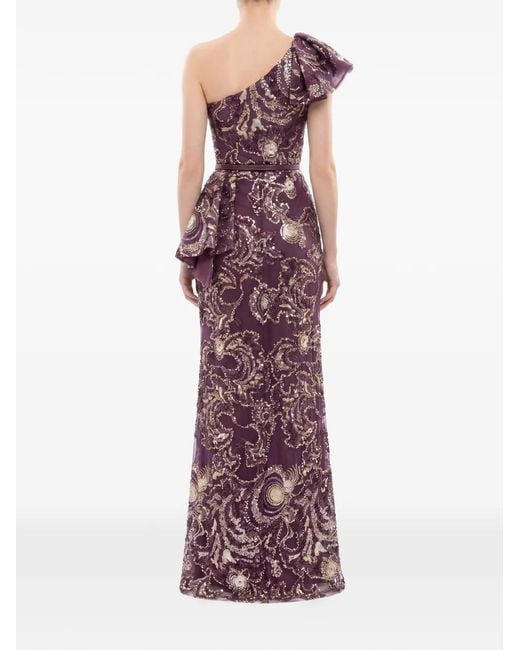 Saiid Kobeisy Purple Ruffled Sequin-Embellished Maxi Dress