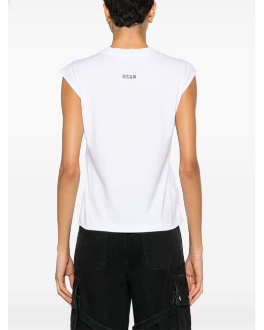 T-shirt superposé en tulle à design sans manches MSGM en coloris White