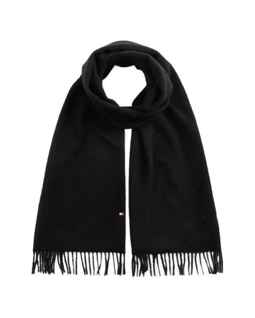 Tommy Hilfiger Black Logo-Plaque Fringed Scarf for men