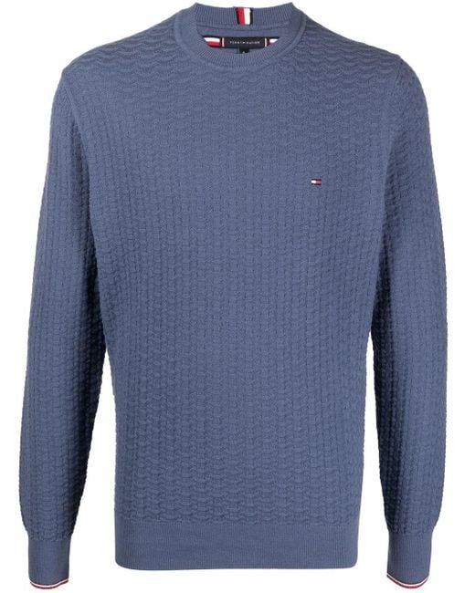 Tommy Hilfiger Flag Logo Structured-knit Jumper in Blue for Men | Lyst