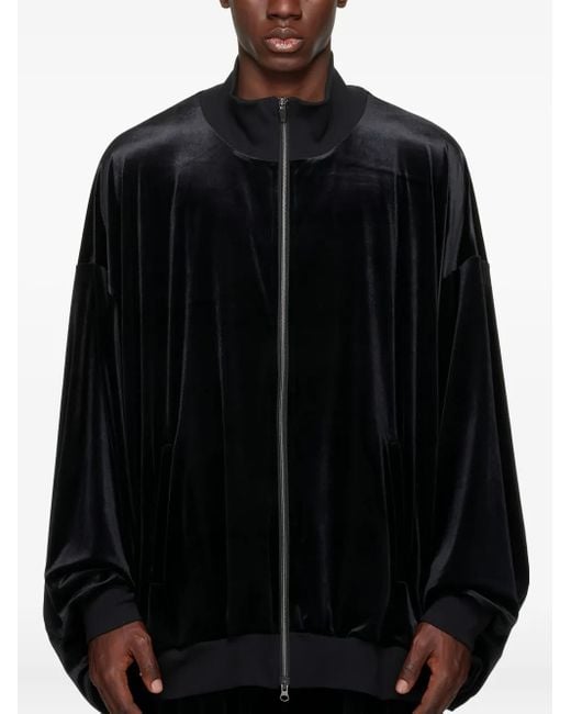 Fumito Ganryu Black Zip-Up Velvet Bomber Jacket for men