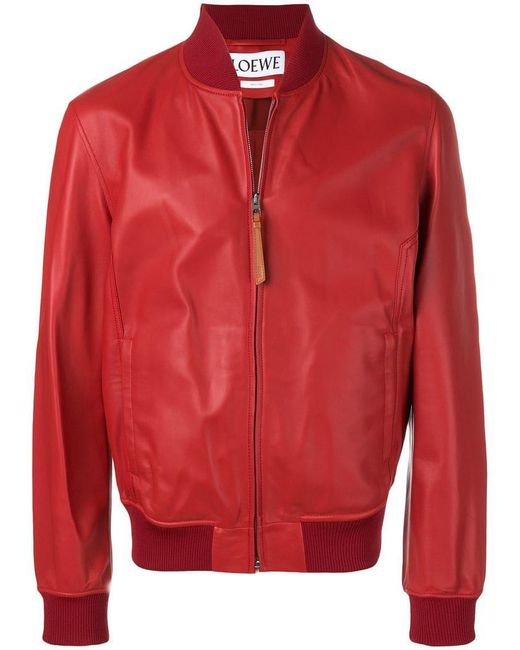 Loewe Red Bomber Leather Jacket for men