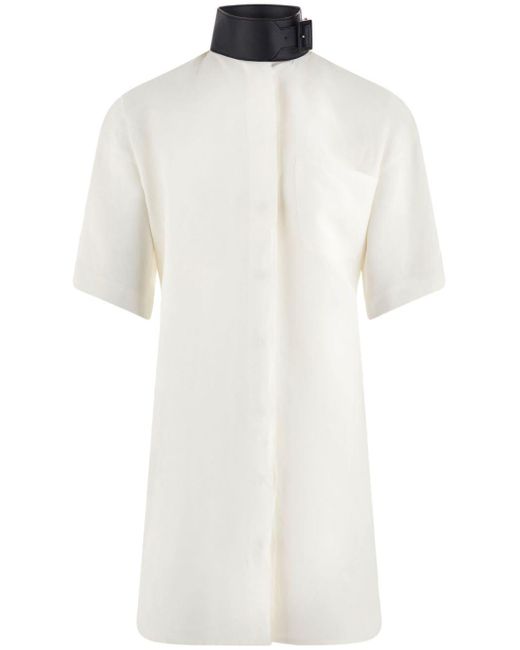 Ferragamo White Faux-leather Collar Shirt