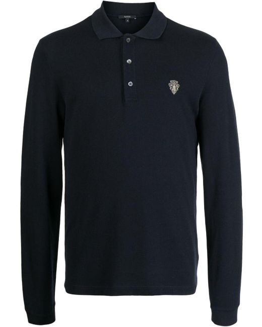 Gucci Blue Logo-print Long-sleeve Polo Shirt for men