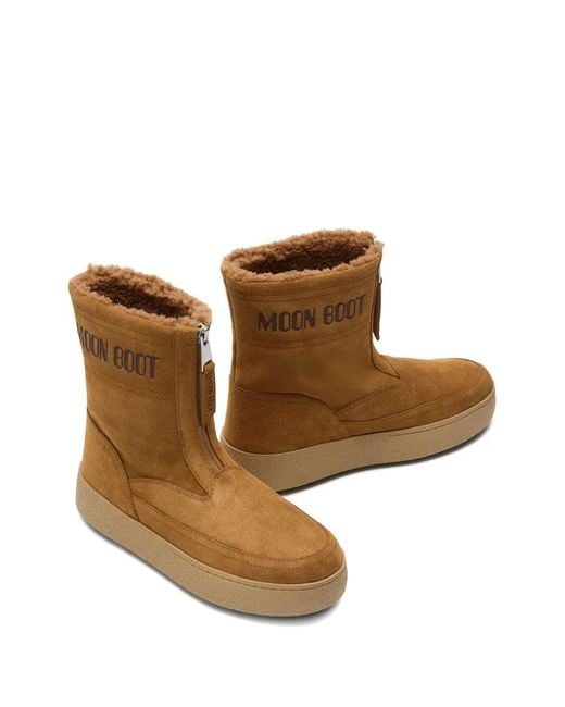 Moon Boot Brown Zip-Front Suede Boots