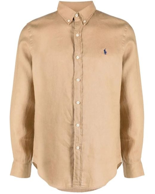 Polo Ralph Lauren Natural Long Sleeve Button-Down Linen Shirt for men