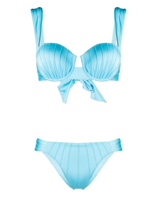 Noire Swimwear Blue Underwire-Cup Tie-Fastening Bikini Set