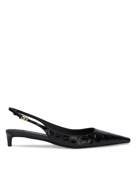Dolce & Gabbana Black Croco Print Leather Slingback Pumps