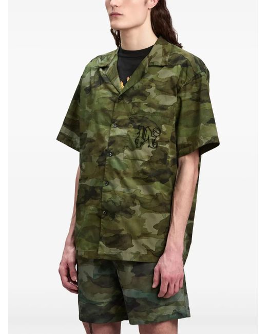 Palm Angels Green Camouflage-Print Cotton Shirt for men