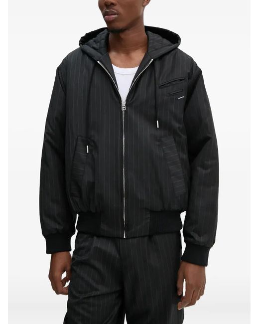 Bluemarble Black Pinstripe Hooded Jacket for men