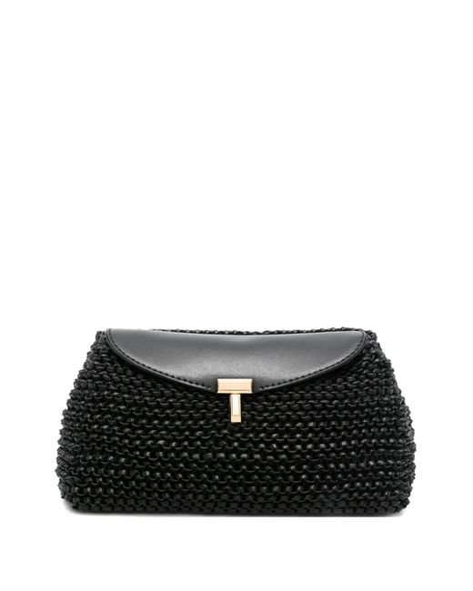 Totême Black Mini T-Lock Woven-Leather Clutch Bag