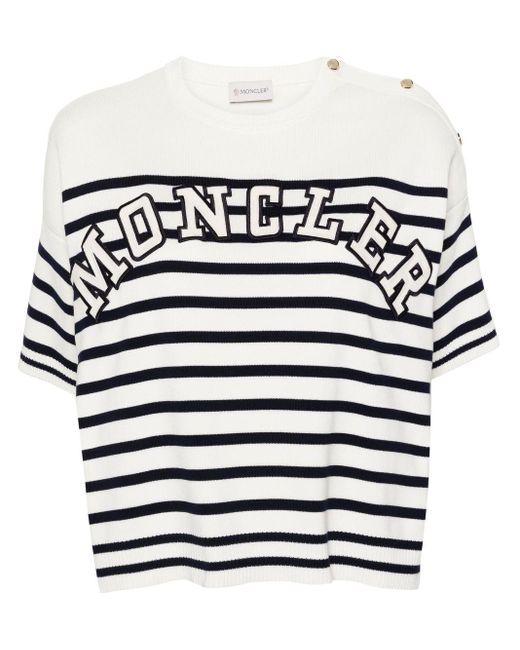 Moncler White Striped Logo Lettering T-shirt