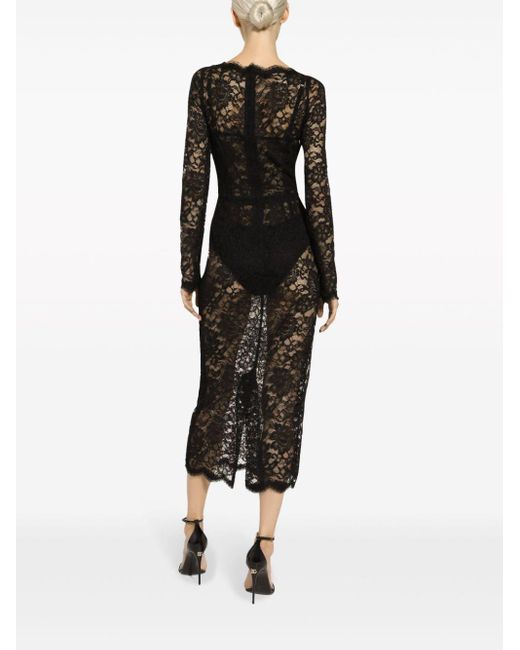 Dolce & Gabbana Semi-doorzichtige Midi-jurk in het Black
