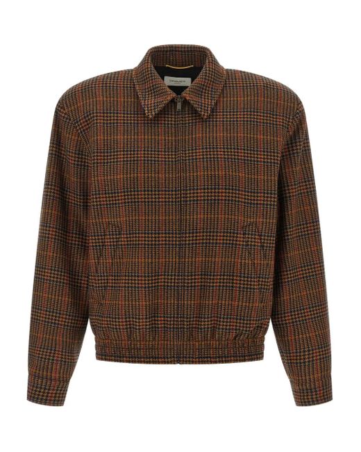 Saint Laurent Brown Bomberjacke mit Karomuster
