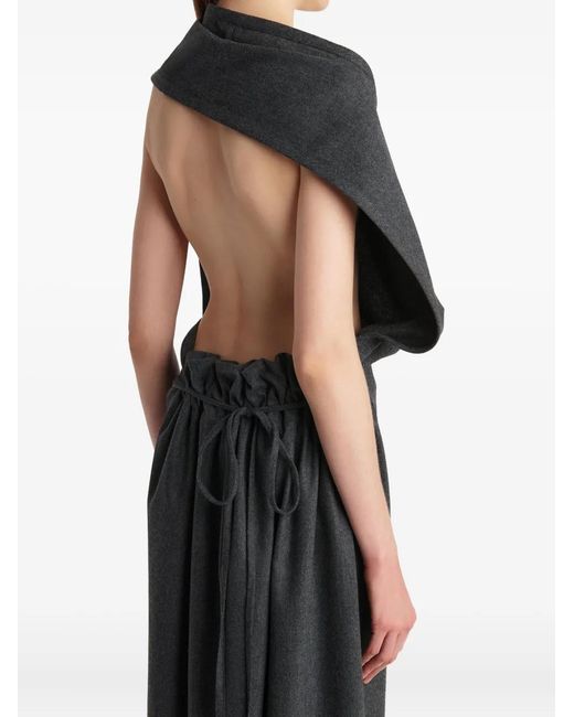 Khaite Gray Draped Open-Back Midi Dress
