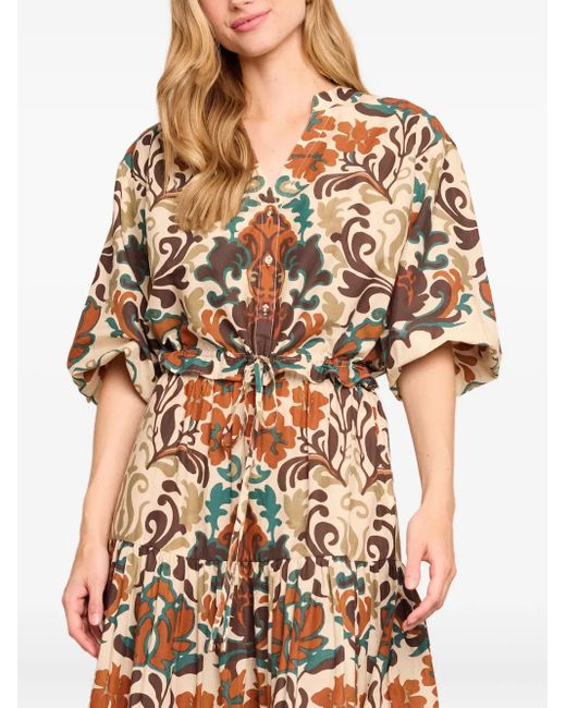 Cara Cara White Damask-Print Drawstring Top