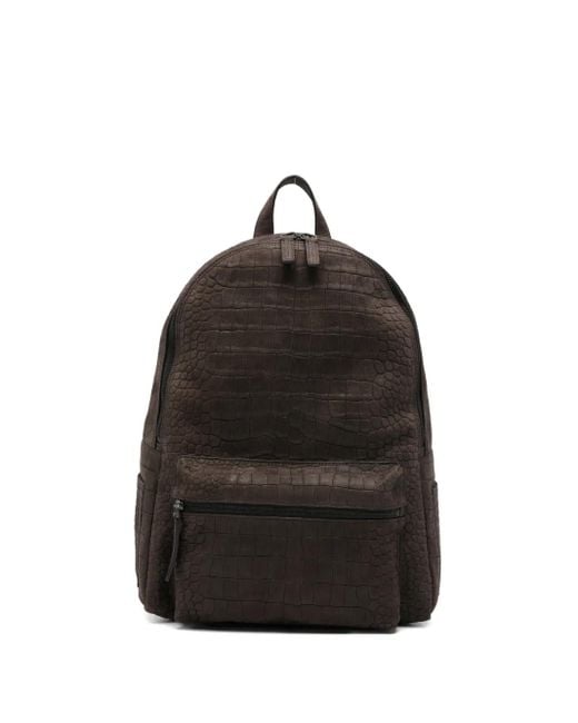 Orciani Black Freedom Crocodile-Effect Zip Backpack for men