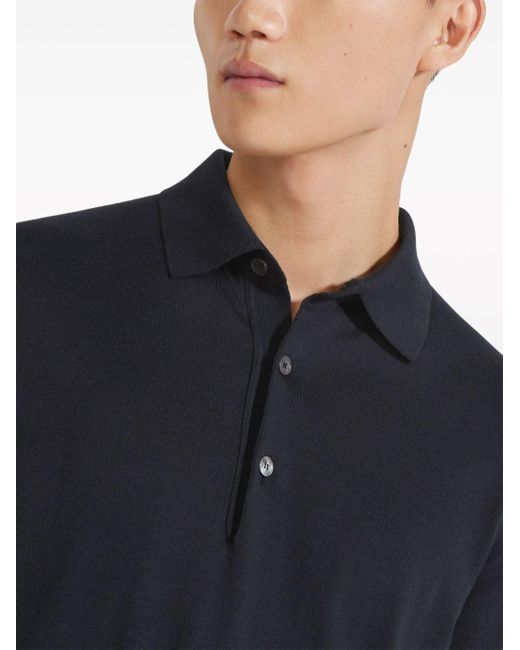 Zegna Blue Ribbed-Trim Cotton Polo Shirt for men