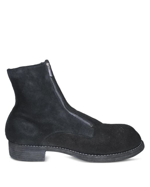 Guidi Black Zip-Front Suede Boots for men