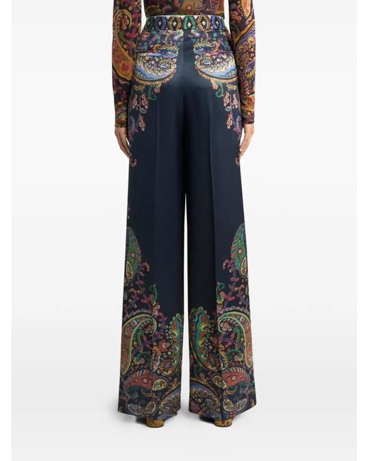 Etro Blue Wide-Leg Printed Trousers