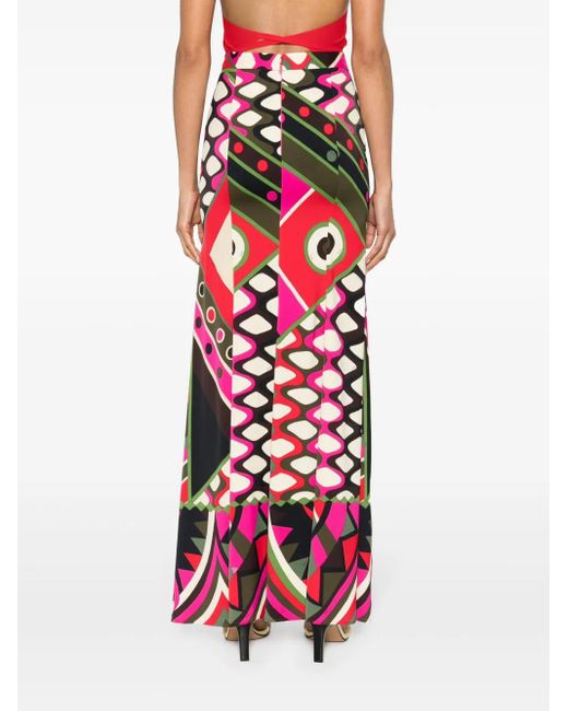 Emilio Pucci Red Vivara-Print Maxi Skirt
