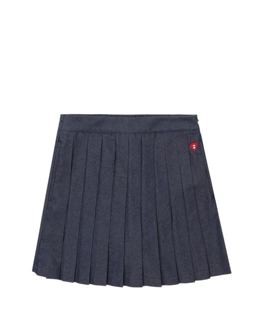 A Bathing Ape Blue Heart-Badge Pleated Mini Skirt