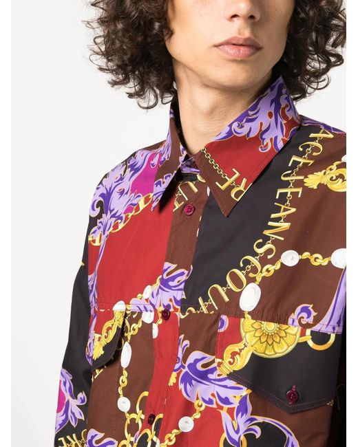 Versace Jeans Couture Red Chain Couture-Print Cotton Shirt for men