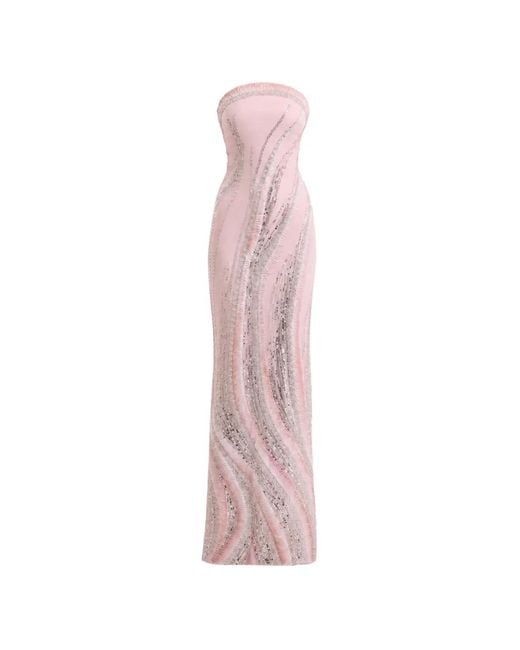 Gemy Maalouf Pink Beaded Sequin-Embellished Maxi Dress