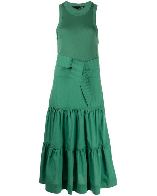 Veronica Beard Cotton Austyn Belted Midi Dress in Green | Lyst