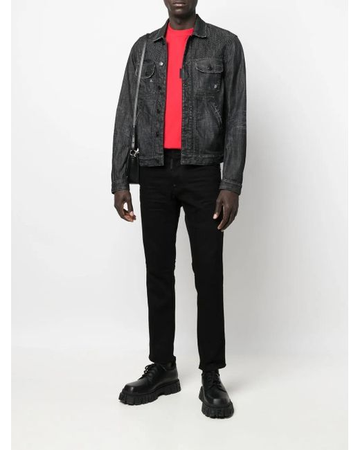 DSquared² Black Studded Distressed Denim Jacket for men