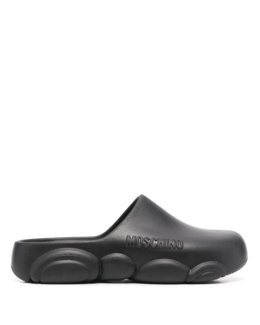Moschino Black Logo Embossed Mules