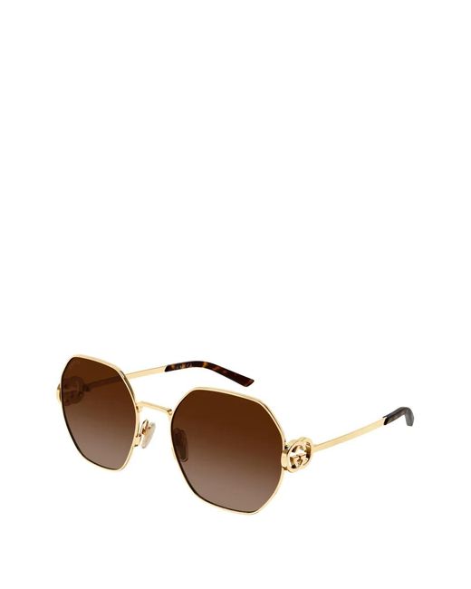 Gucci Brown Interlocking G Geometric-Frame Sunglasses