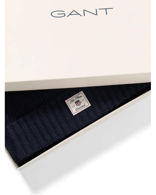Gant Blue Ribbed Beanie And Scarf
