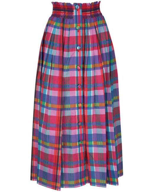 Colorful plaid midi skirt sales