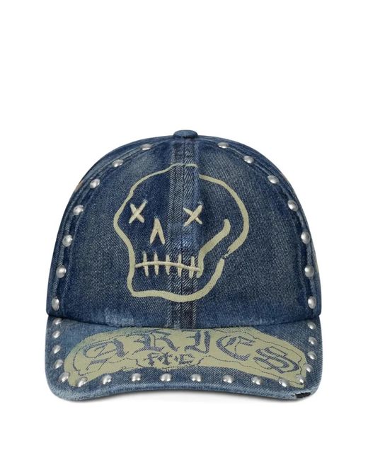 Aries Blue Skull-Print Studded Denim Cap