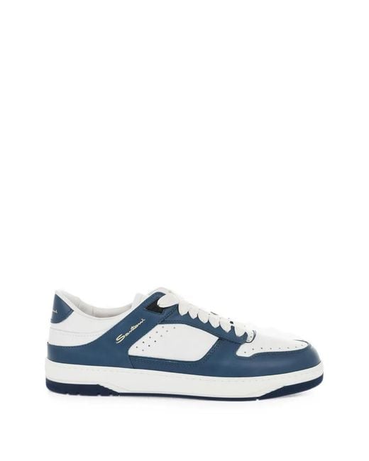 Santoni Blue Panelled Leather Sneakers for men