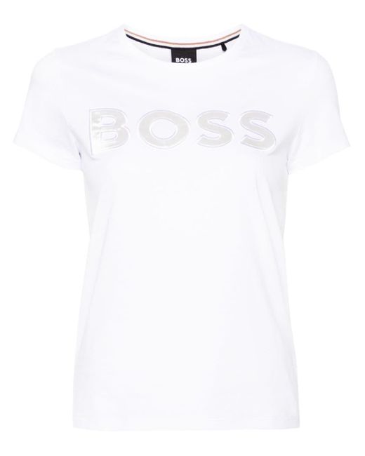 Boss White Logo-embroidered Cotton T-shirt