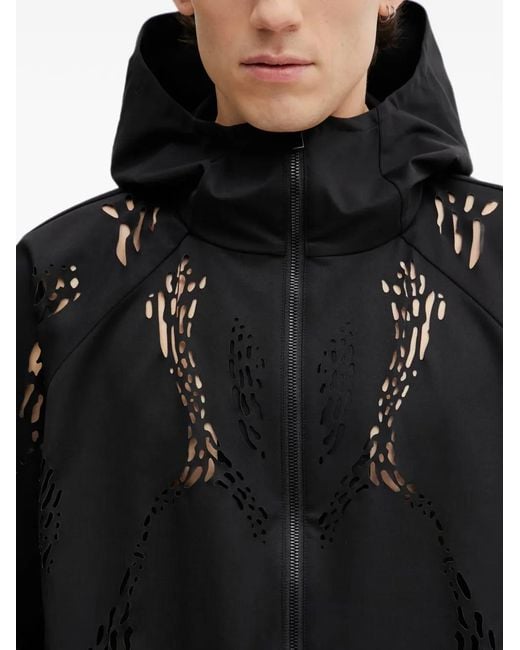 HELIOT EMIL Black Roan Laser-Cut Hooded Jacket for men