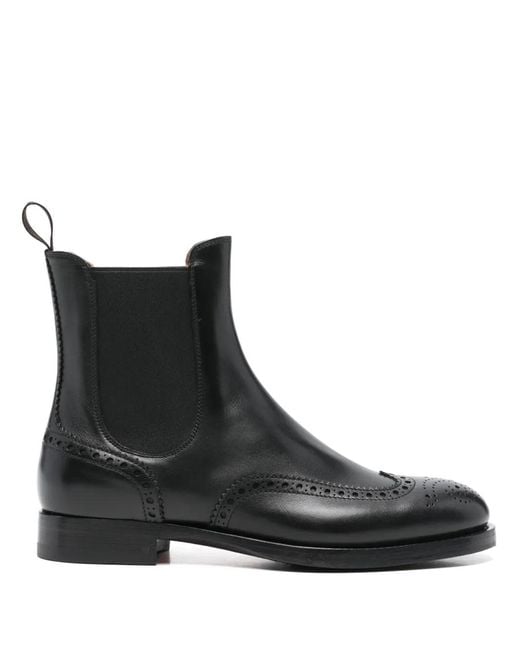 Santoni Black Brogue-detail Chelsea Boots