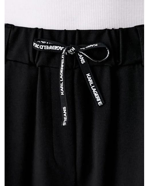 Karl Lagerfeld Black Logo-Drawstring Wide-Leg Trousers