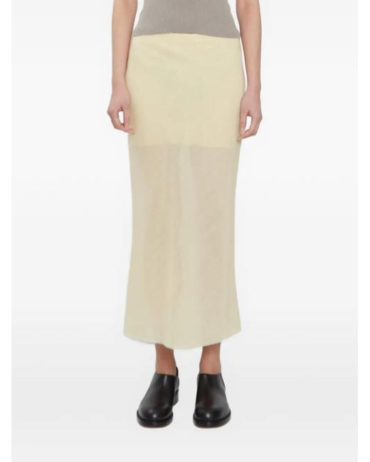 Rier Natural Bias-Cut Wool-Gauze Midi Skirt