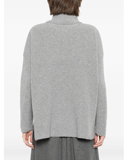 Eileen Fisher Gray Roll-Neck Ribbed Sweater