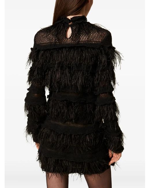 Twinset Black Feather-Detail Mini Dress