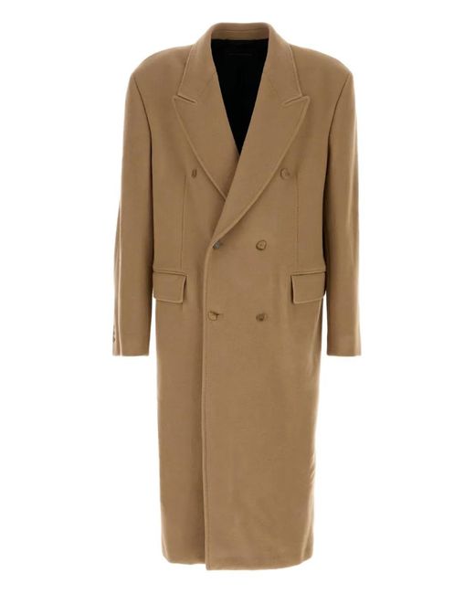 Balenciaga Natural Double-Breasted Wool Coat for men