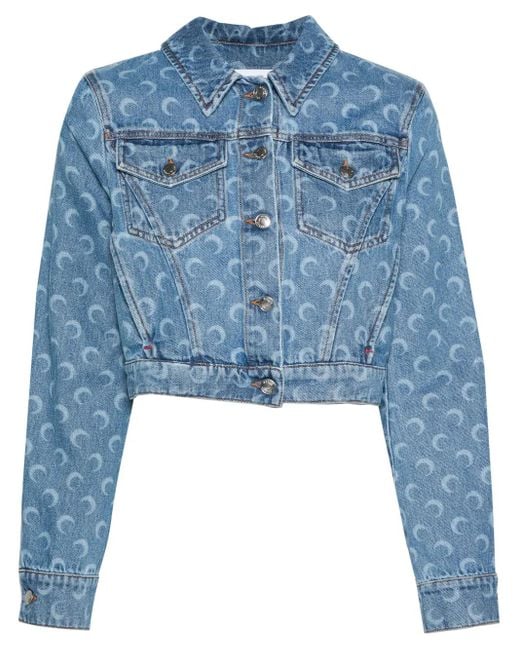 MARINE SERRE Blue Crescent-Moon-Print Denim Jacket